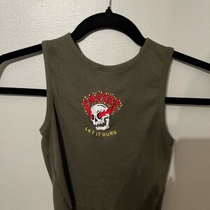 Empyre Olive Tank Top with Fiery Skull Design